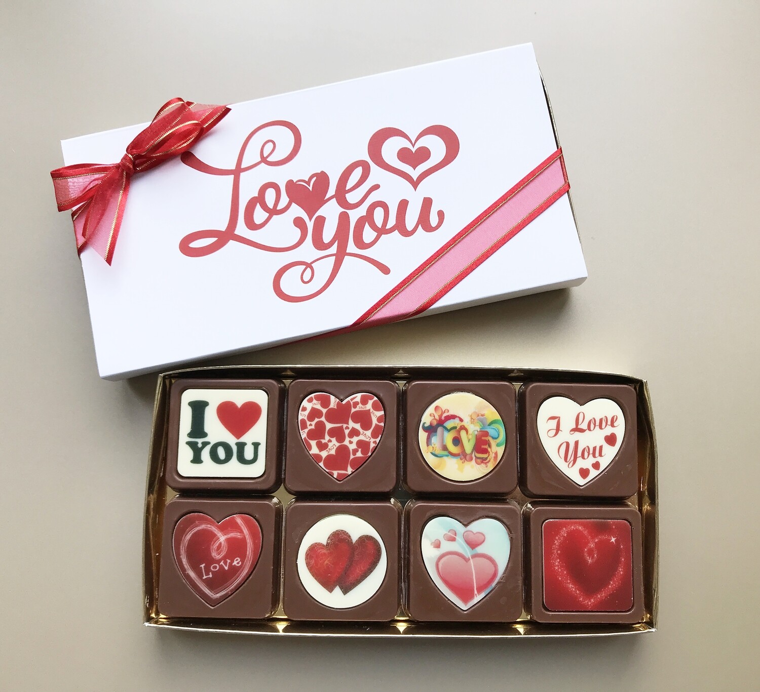 A Box of 8 Printed I Love You Chocolates