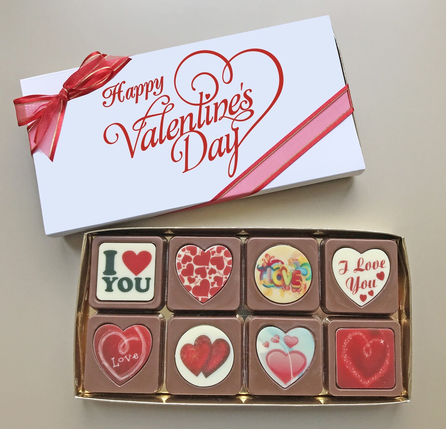 A Box of 8 Printed Happy Valentine&#39;s Day Chocolates