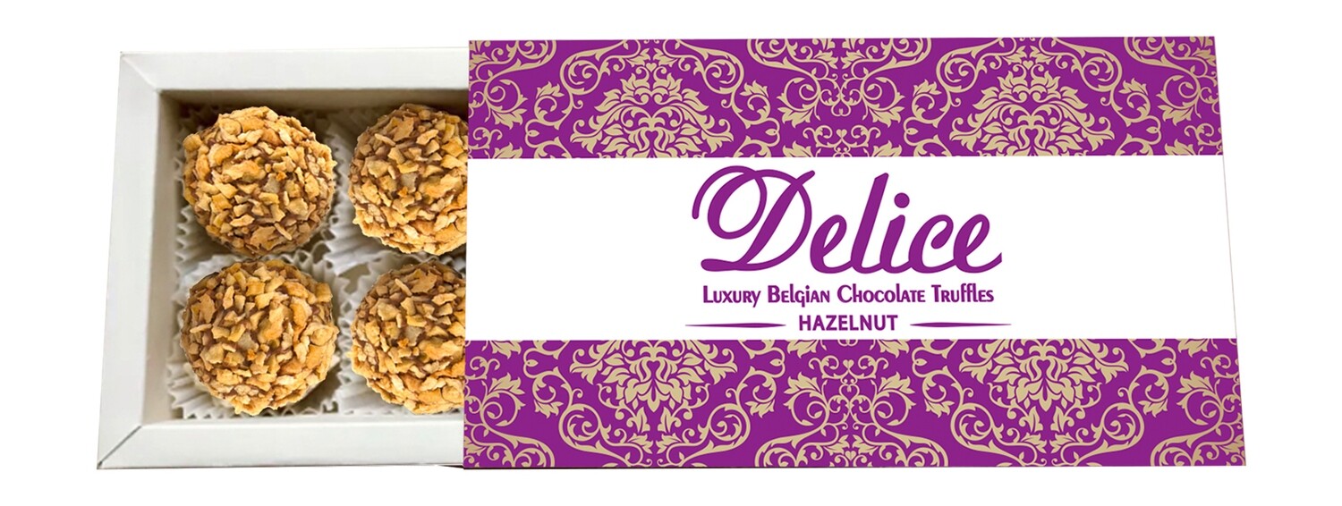 A box of 8 Handmade Belgian Chocolate HAZELNUT Truffles