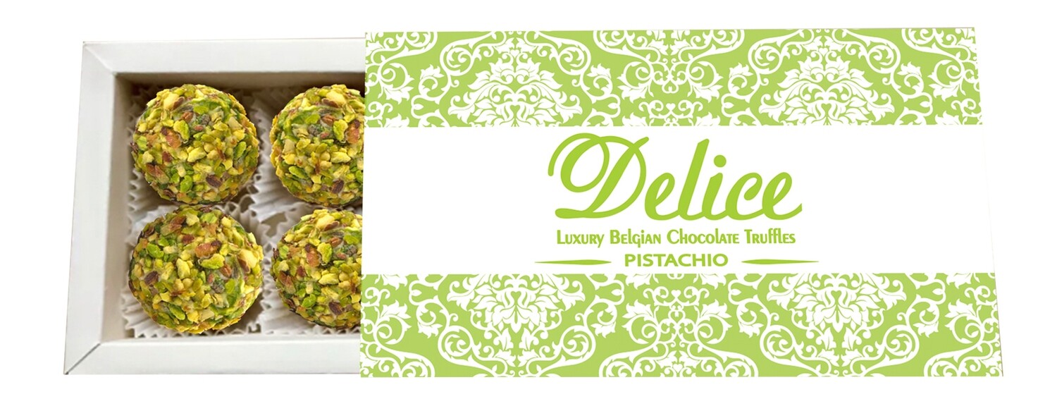 A box of 8 Handmade Belgian Chocolate PISTACHIO Truffles