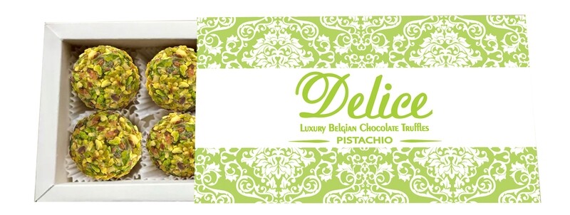 A box of 8 Handmade Belgian Chocolate PISTACHIO Truffles