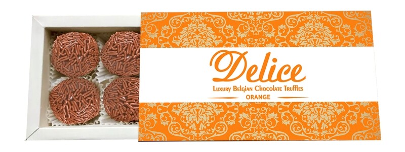 A box of 8 Handmade Belgian Chocolate ORANGE Truffles