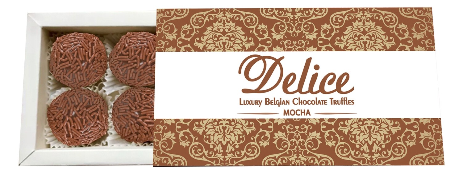 A box of 8 Handmade Belgian Chocolate MOCHA (Coffee) Truffles