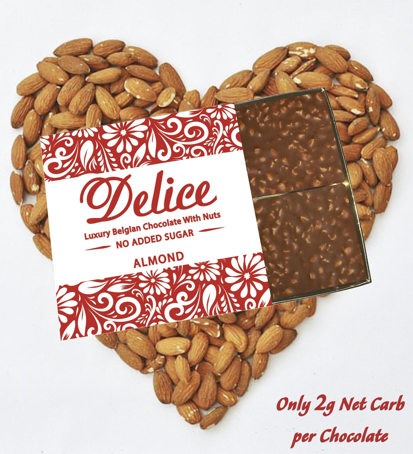 Delice No added Sugar Luxury Chocolate with Roasted ALMOND