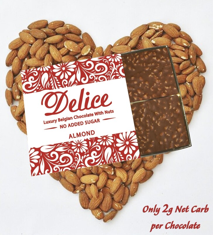 Delice No added Sugar Luxury Chocolate with Roasted ALMOND