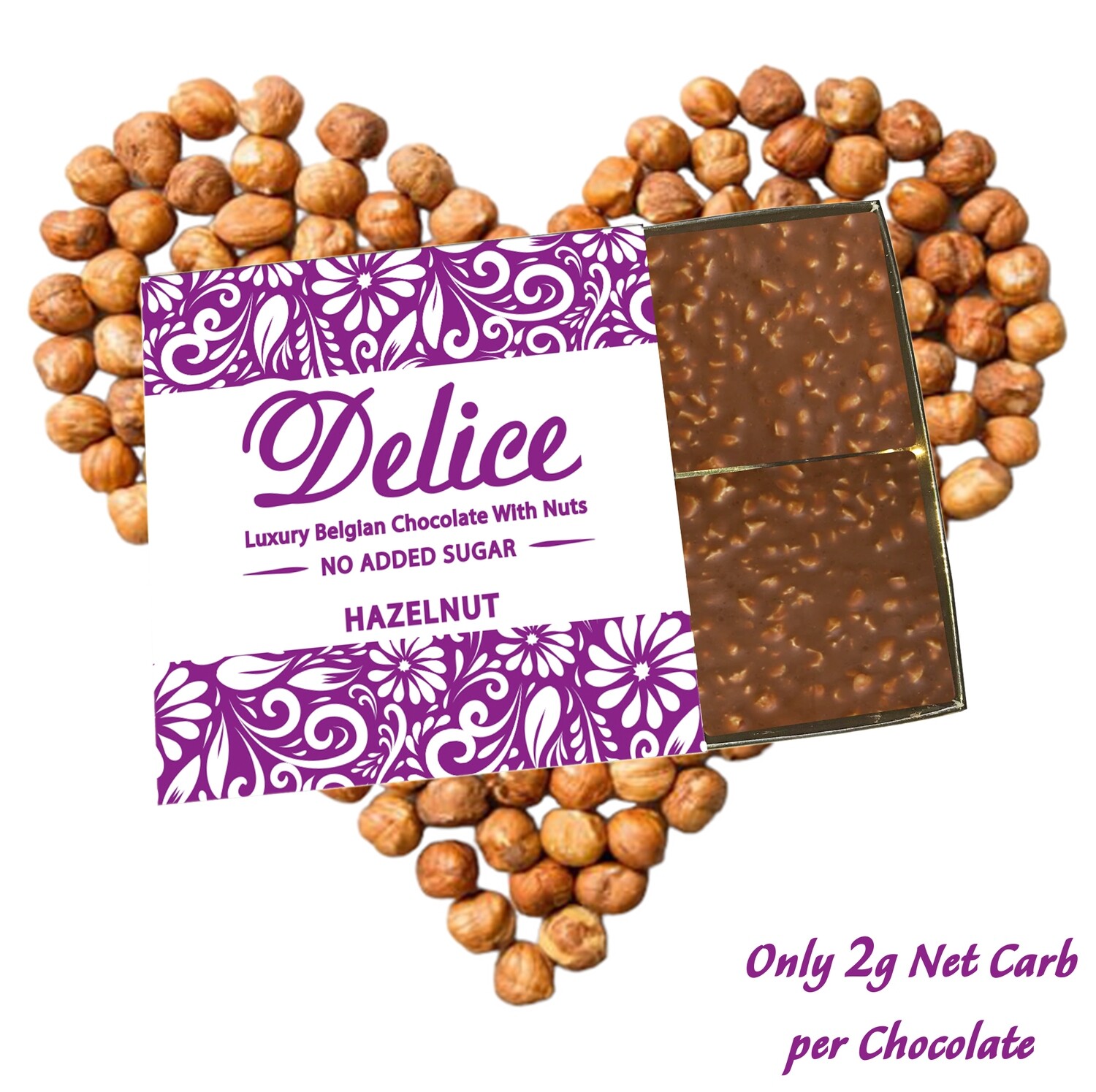 Delice No added Sugar Luxury Chocolate with Roasted HAZELNUT