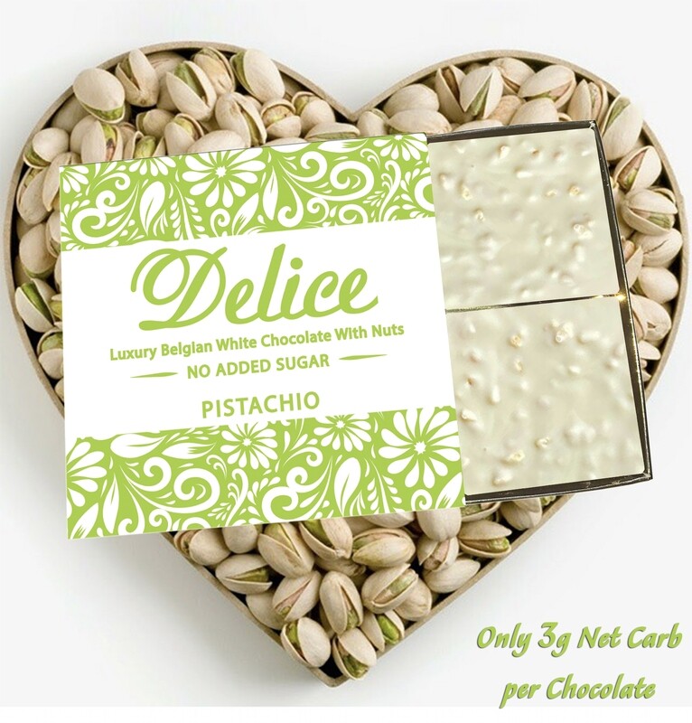 Delice No added Sugar Luxury White Chocolate with Roasted PISTACHIO