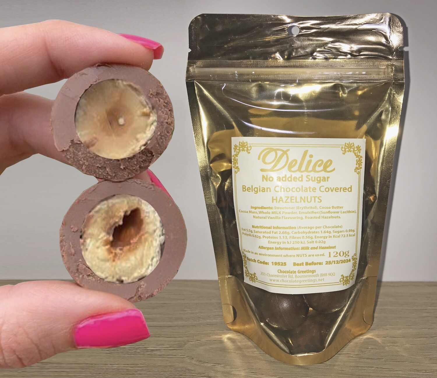 Delice No added Sugar Chocolate Covered Hazelnuts - Sugar Free - Diabetic - Keto