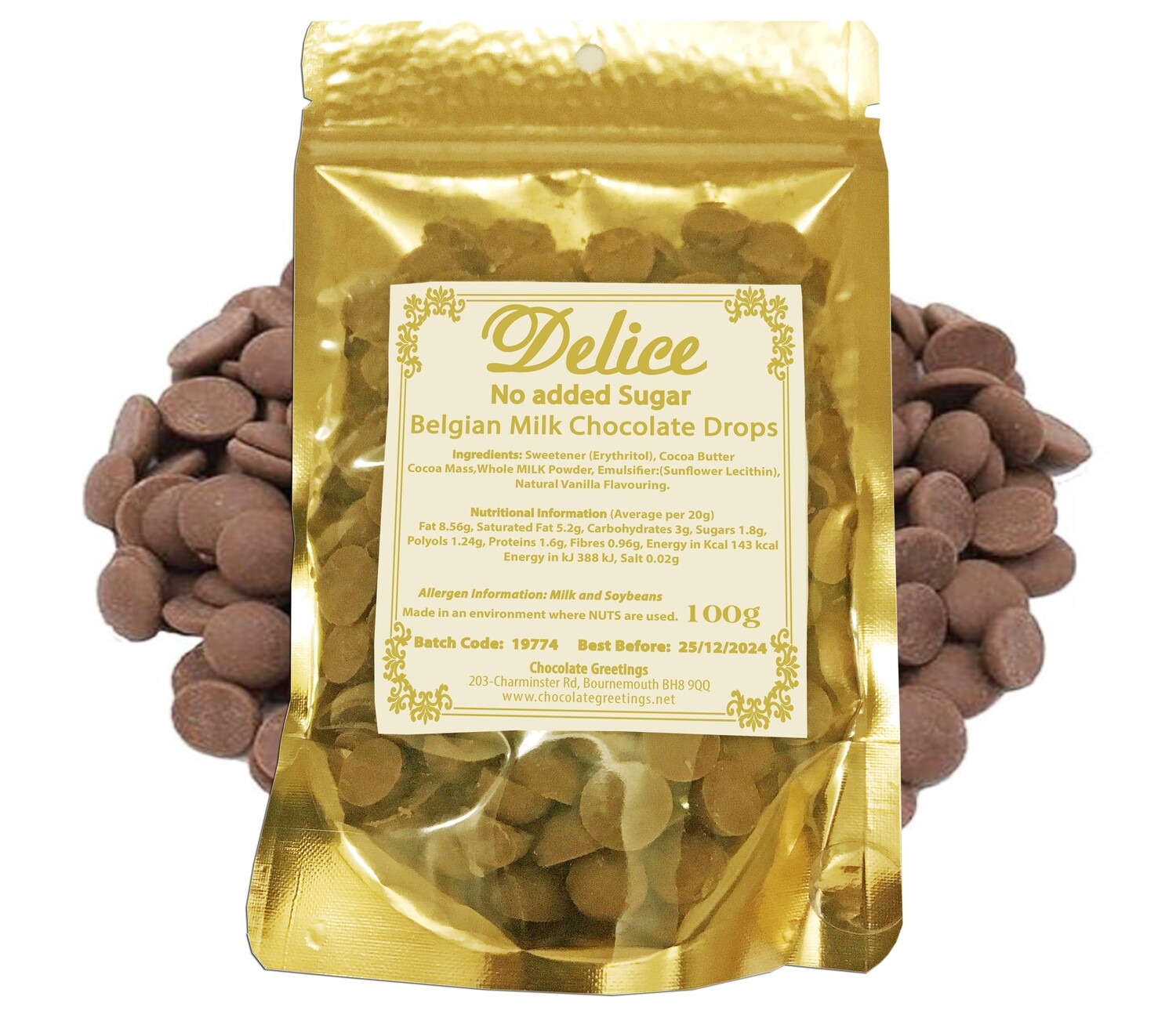 Delice No added Sugar Belgian Chocolate Drops - Sugar Free - Diabetic - Keto