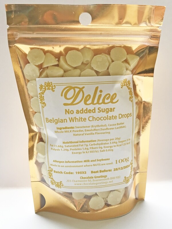 Delice No added Sugar Belgian WHITE Chocolate Drops - Sugar Free - Diabetic - Keto