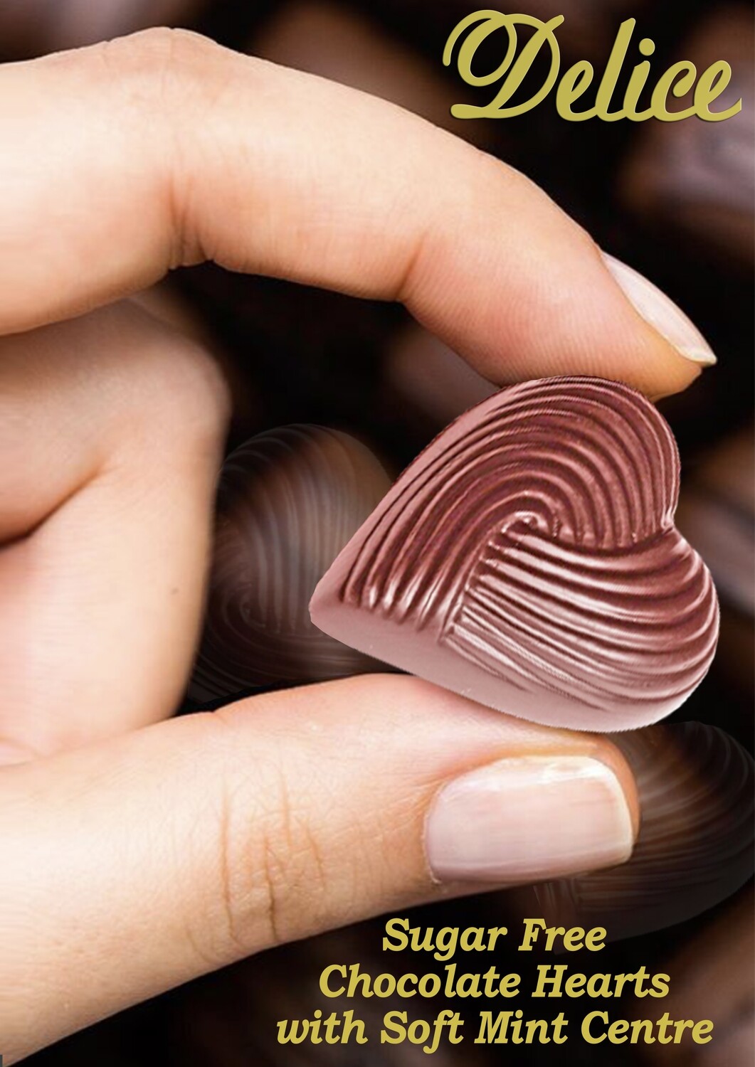 Delice No added Sugar Belgian Chocolate Hearts with Mint Centre - Diabetic -Keto