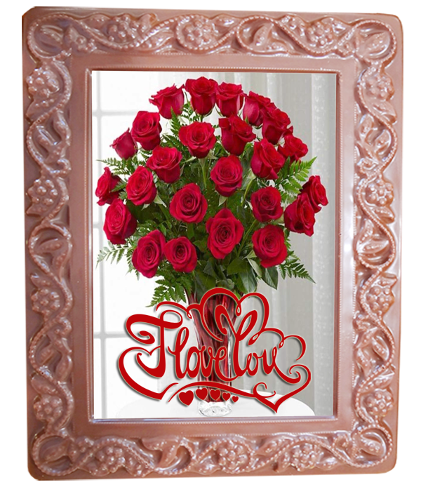 Printed Love Chocolate Frame Flowers &amp; Leaves