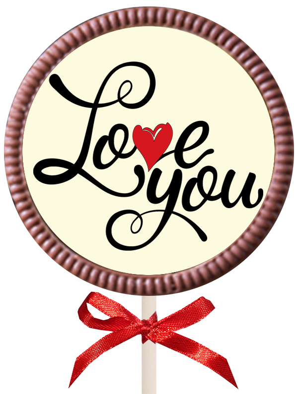 Printed Love Chocolate Round Lollipop