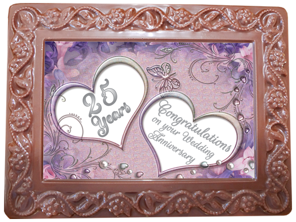 Large Anniversary Printed Chocolate Frame Flowers &amp; Leaves - 25th Anniversary