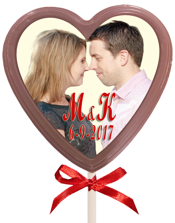 Personalised Printed Wedding Chocolate Lollipop (Heart)