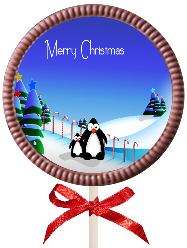 Christmas Printed Round Belgian Chocolate Lollipop