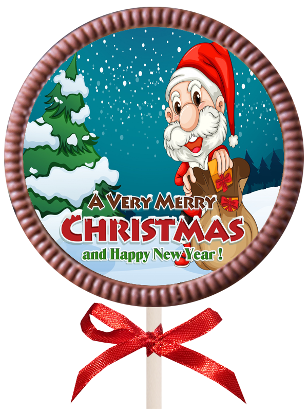 Christmas Printed Round Belgian Chocolate Lollipop