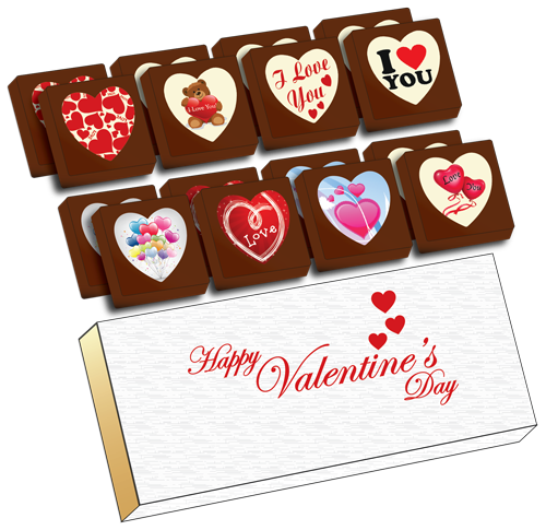 Printed Valentine's Day Chocolate Heart Shapes (Box of 16)