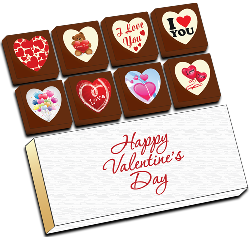 Printed Valentine's Day Chocolate Heart Shapes (Box of 8)