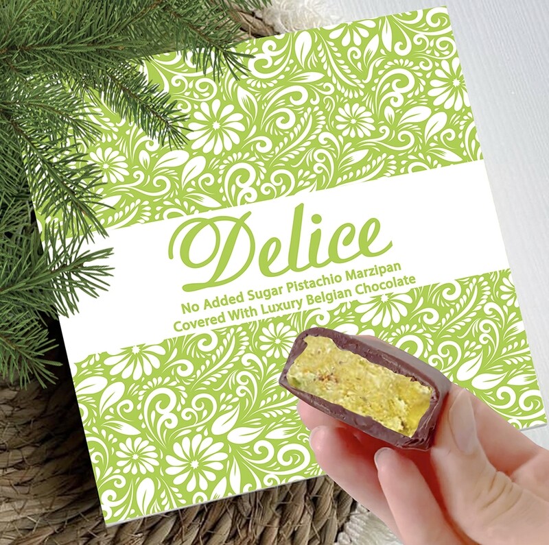 Delice No Added Sugar Luxury Chocolate Covered Pistachio MARZIPAN - Keto - Diabetic