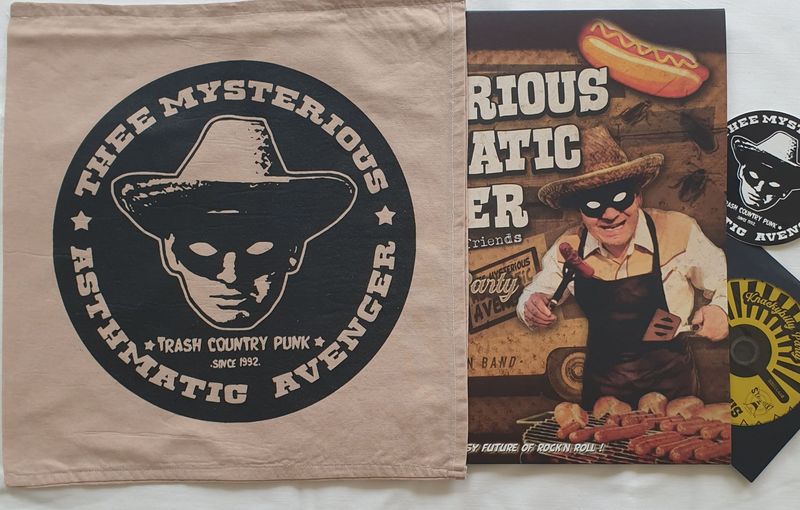 Thee Mysterious Asthmatic Avenger - Knackybilly Party LP Colored Vinyl + Hautfarbene Stoffaussenhülle mit Siebdruck + Sticker + Fehlpressung CD Limited to 5 only