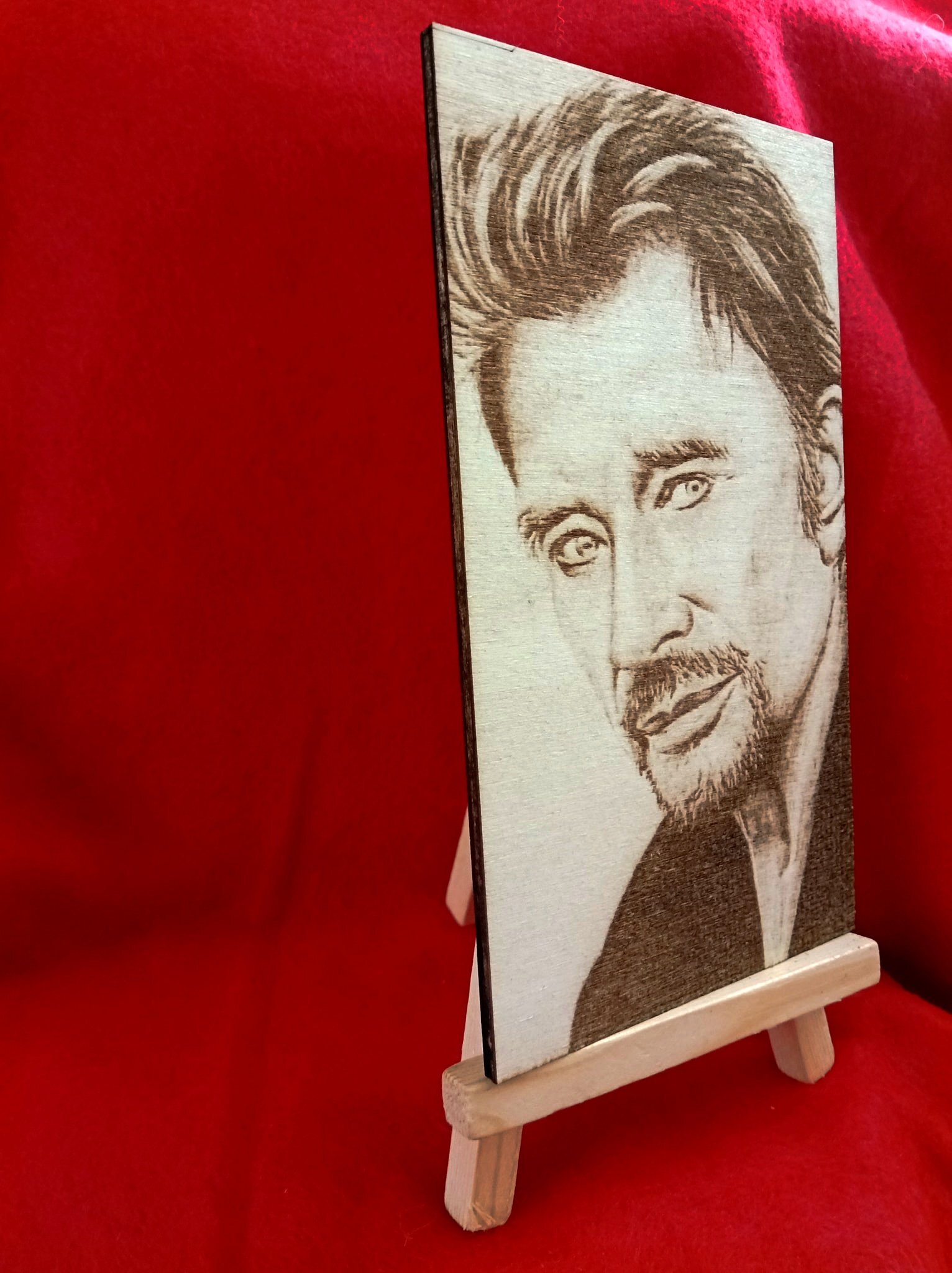 portrait sur bois Johnny Hallyday