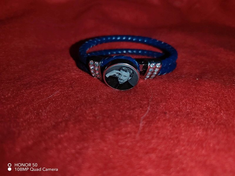 Bracelet tressé en cuir avec un cercle johnny Hallyday
