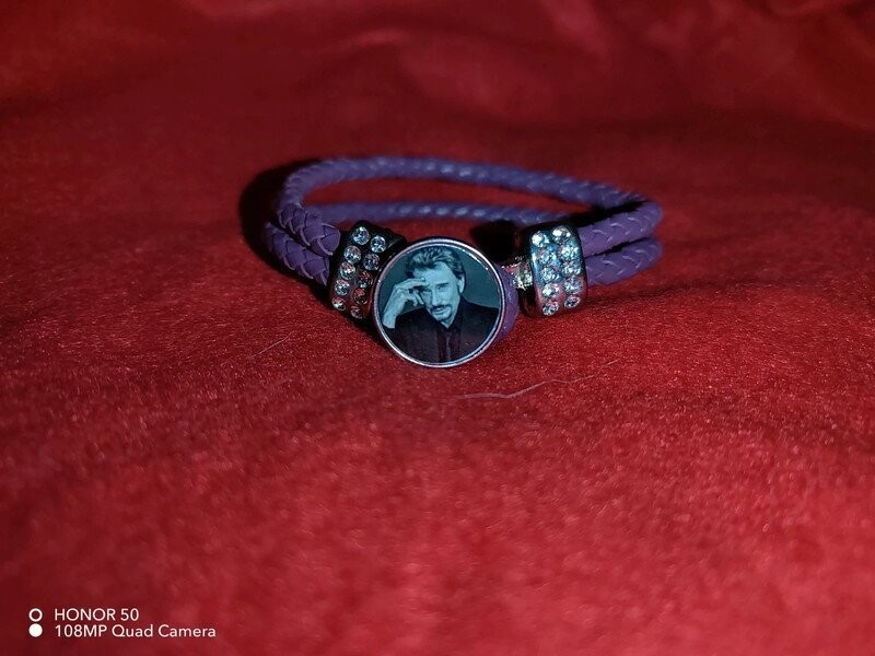 Bracelet tressé en cuir avec un cercle johnny Hallyday