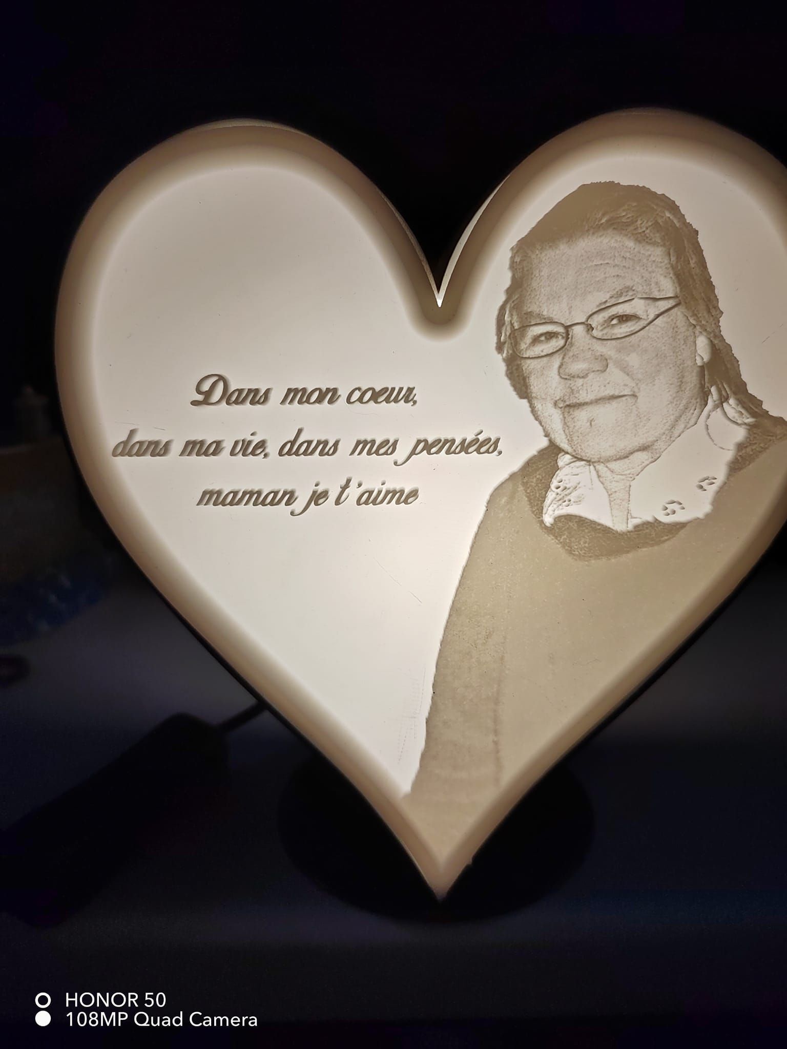 Lampe cœur lithophane personnalisable avec vos propre photos