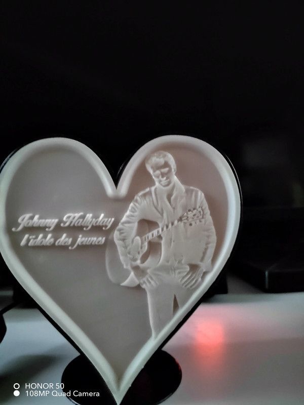Lampe cœur lithophane johnny Hallyday