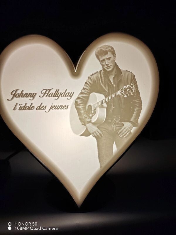 Lampe cœur lithophane johnny Hallyday