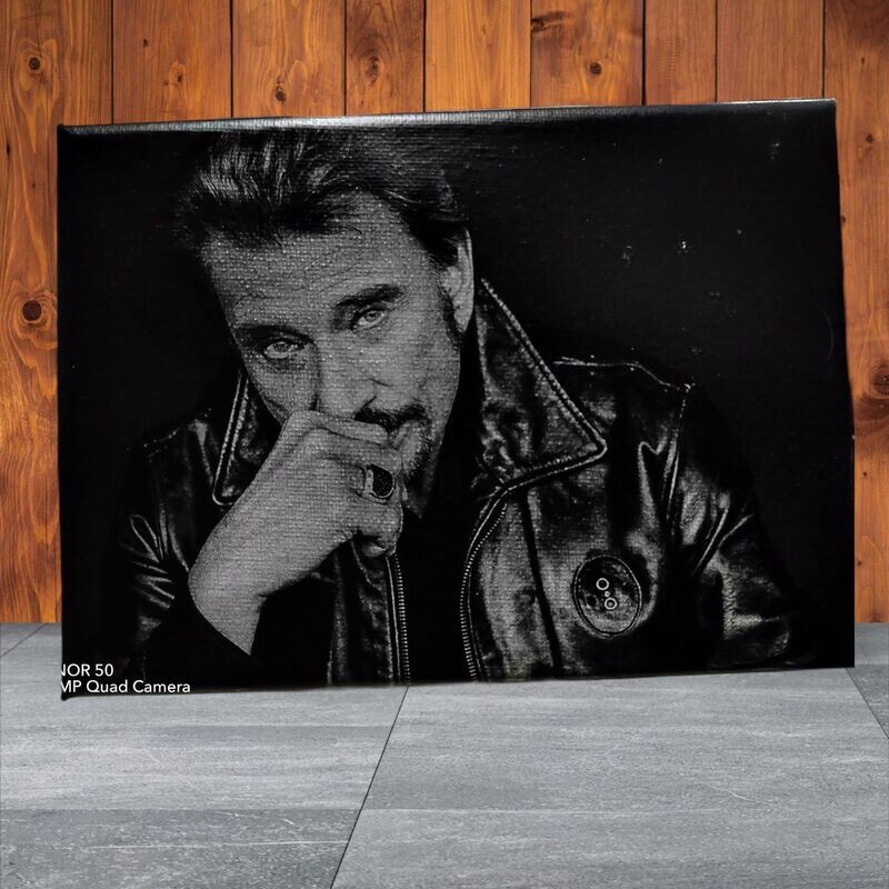 création gravure laser sur toile johnny Hallyday