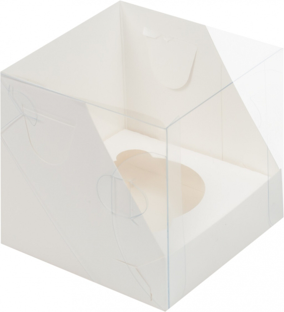 Коробка для капкейков (1) с прозрачной крышкой, 100*100*100 мм, белая