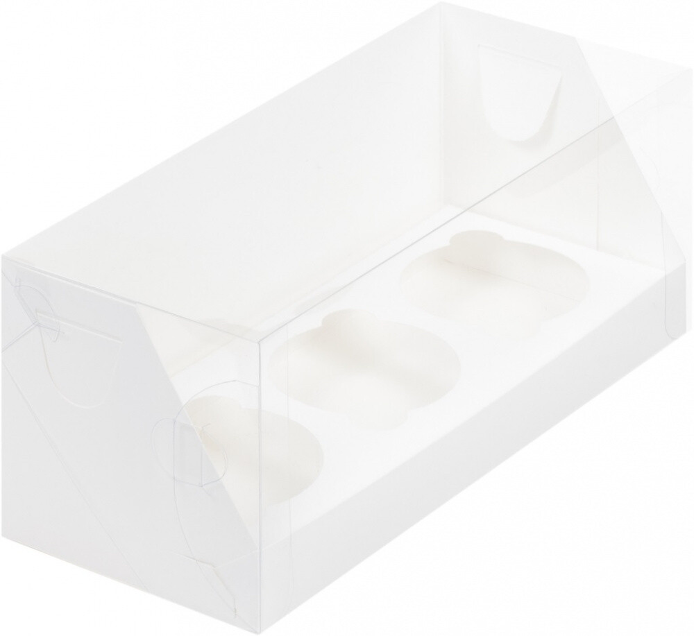 Коробка для капкейков (3) с прозрачной крышкой, 250*100*100, белая