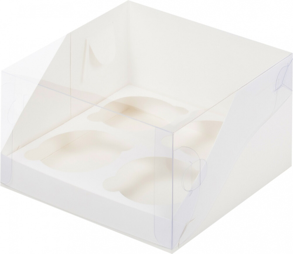 Коробка для капкейков (4) с прозрачной крышкой, 160*160*100, белая