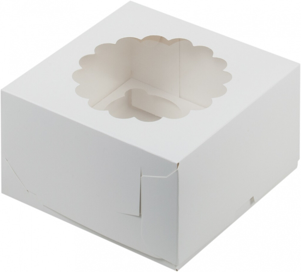 Коробка для капкейков (4) с окном, 160*160*100, белая