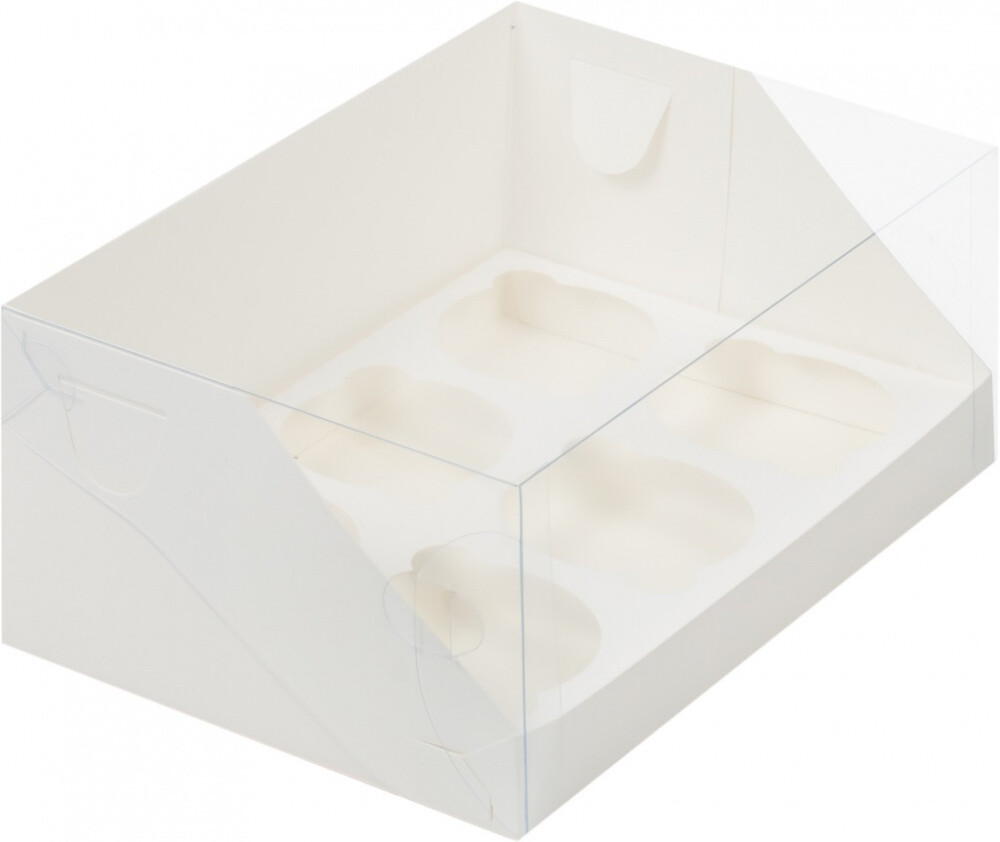 Коробка для капкейков (6) с прозрачной крышкой, 235*160*100, белая