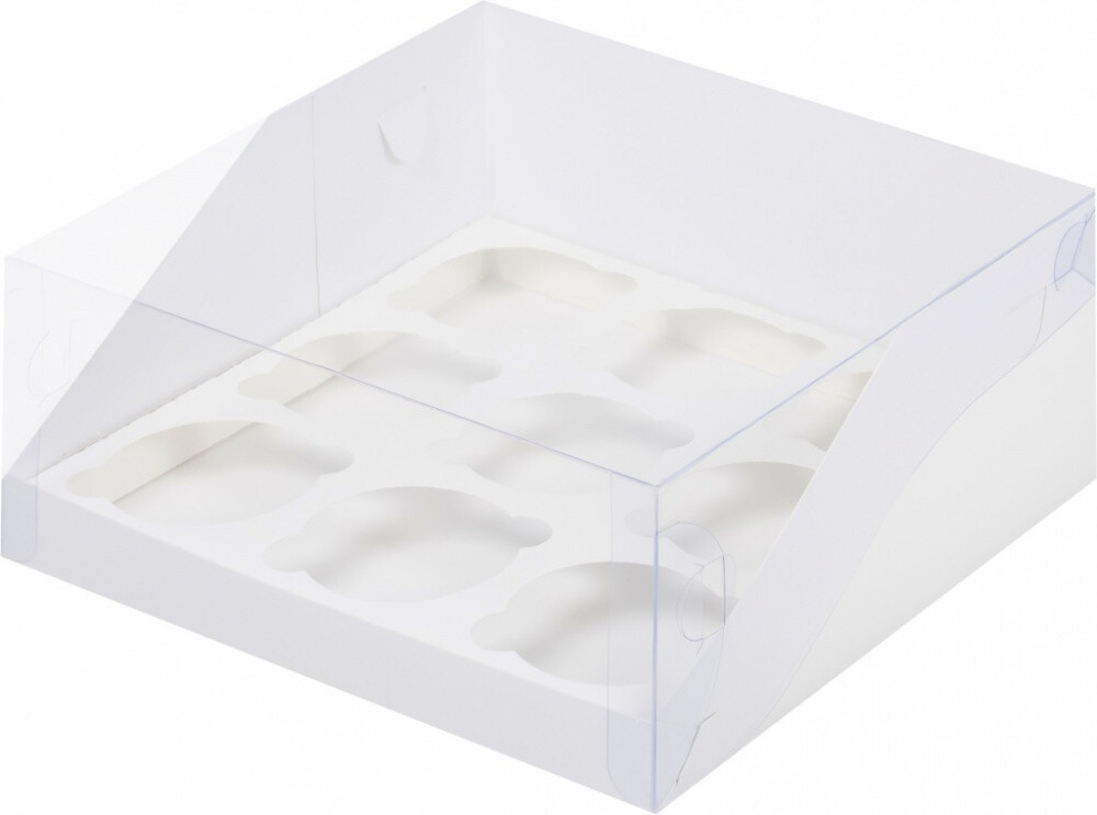 Коробка для капкейков (9) с прозрачной крышкой, 235*235*100, белая