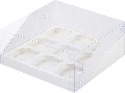 Коробка для капкейков (9) с прозрачной крышкой, 235*235*100, белая