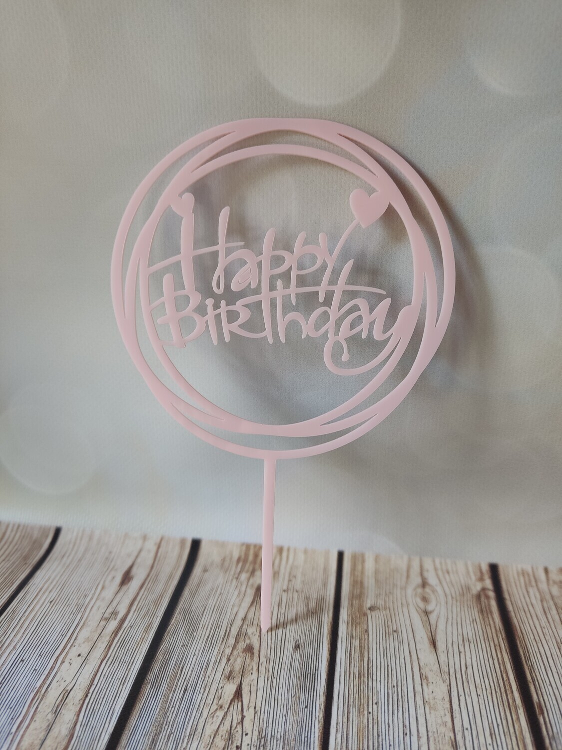 Топпер круглый «Happy Birthday» нежно-розовый