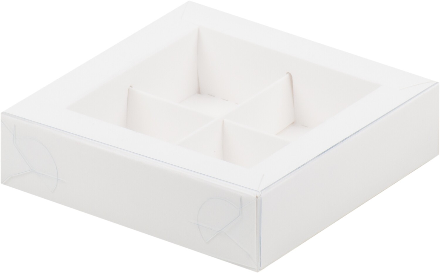 Коробка для конфет на 4шт с пластиковой крышкой 115*115*30 мм (упаковка по 5шт) (белая)