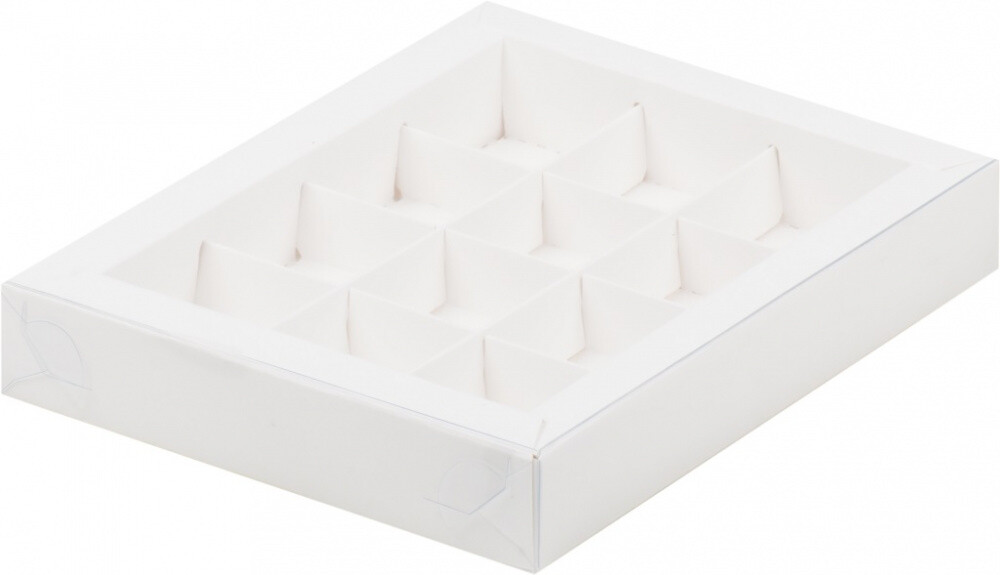 Коробка для конфет на 12шт с пластиковой крышкой 190*150*30 мм (упаковка по 5шт) (белая)