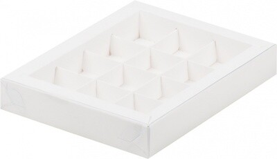 Коробка для конфет на 12шт с пластиковой крышкой 190*150*30 мм (упаковка по 5шт) (белая)