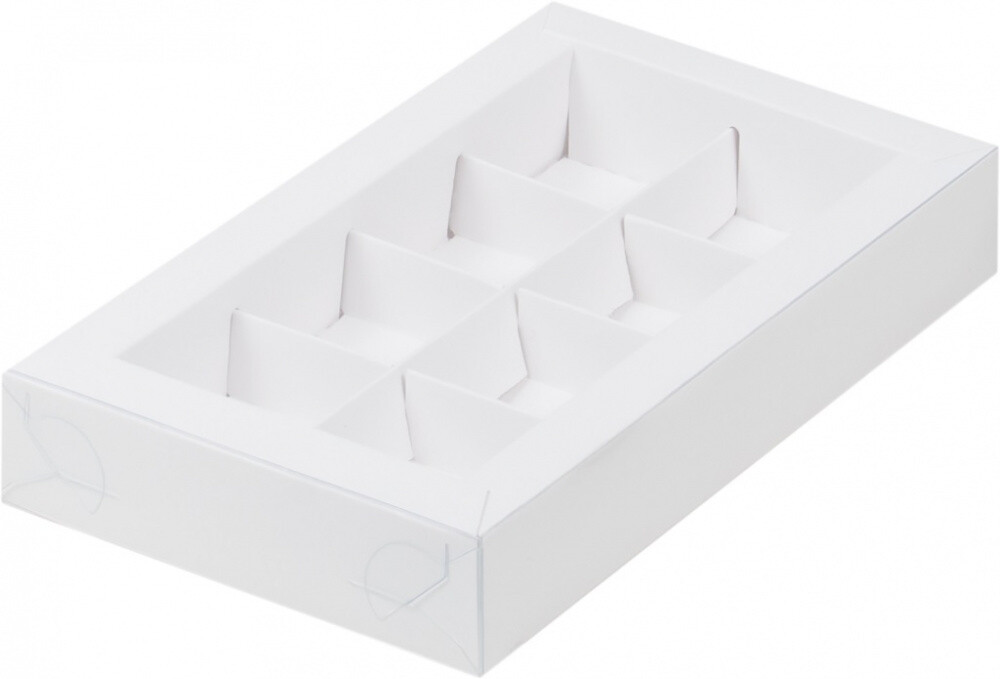 Коробка для конфет на 8шт с пластиковой крышкой 180*100*30 мм (упаковка по 5шт) (белая)