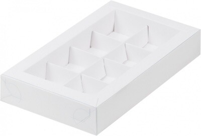 Коробка для конфет на 8шт с пластиковой крышкой 180*100*30 мм (упаковка по 5шт) (белая)