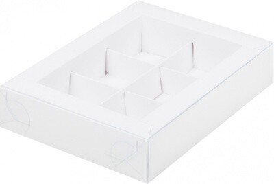 Коробка для конфет на 6шт с пластиковой крышкой 155*115*30 мм (упаковка по 5шт) (белая)