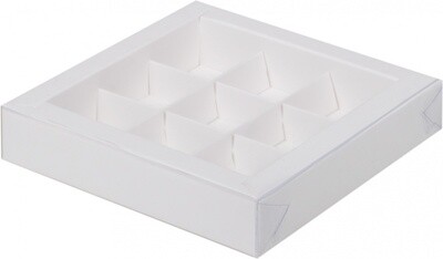 Коробка для конфет на 9шт с пластиковой крышкой 160*160*30 мм (упаковка по 5шт) (белая)