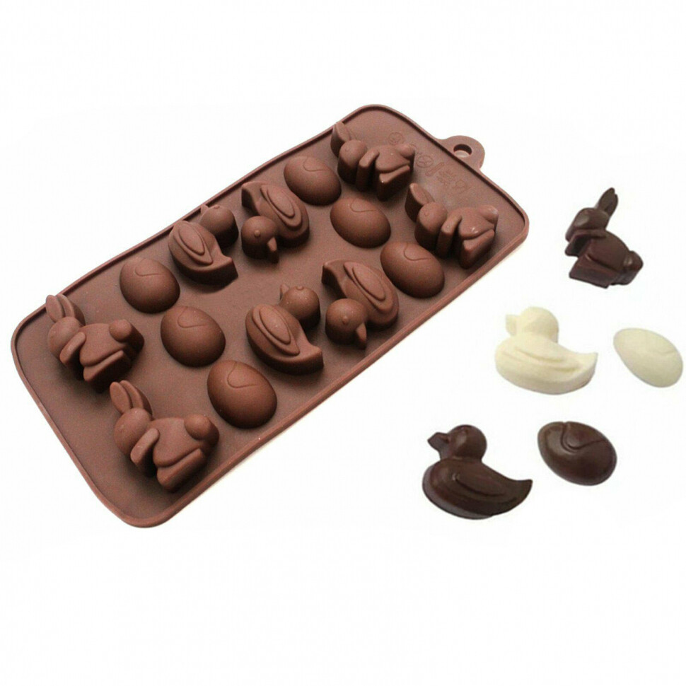 Форма для шоколада «Зайцы, утки и яйца», 14 ячеек