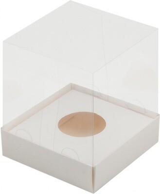 Коробка для капкейков (1), прозрачный купол, 100*100*120 мм, белая