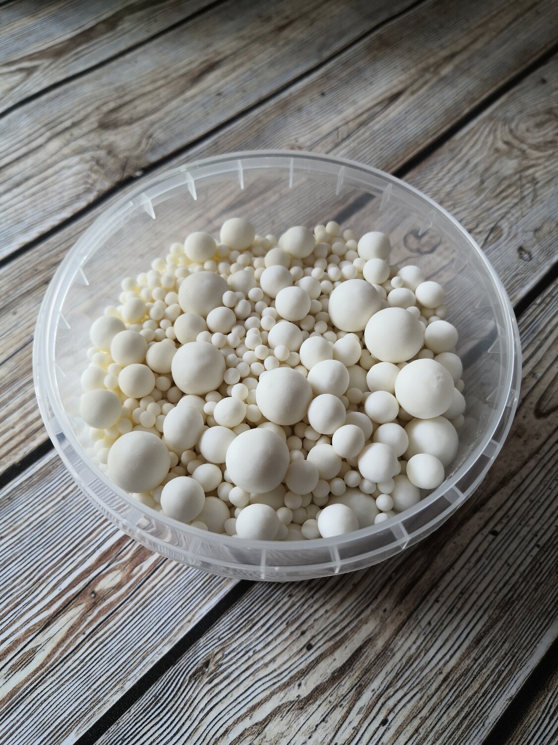 Драже взорванные зерна риса в кондитерской глазури Матовые МИКС Белый 3 размера, 150 гр (Россия)